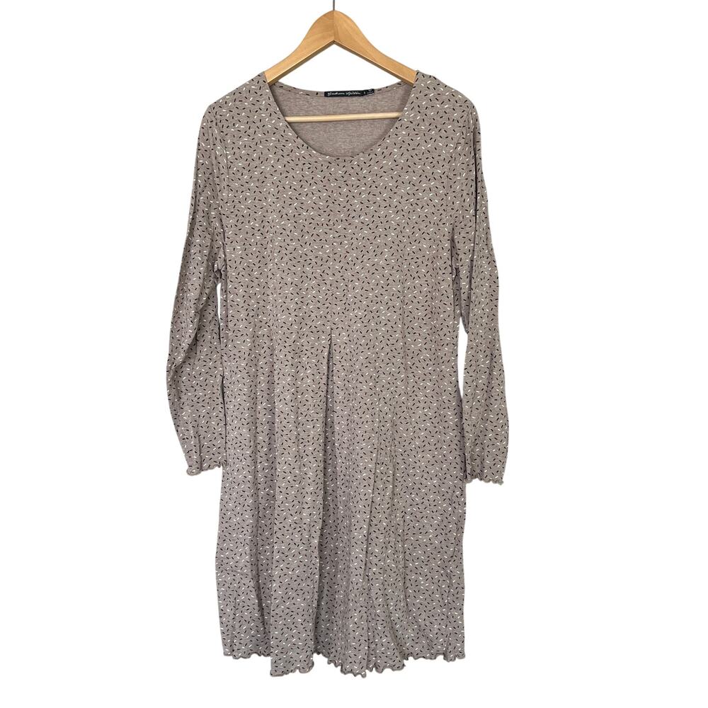 Gudrun Sjoden Dress Dash Print Gray Scandinavian Cotton Modal Sz L Long Sleeves